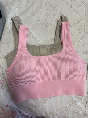 Yogalicious Pink and Taupe Ribbed Tank Tops